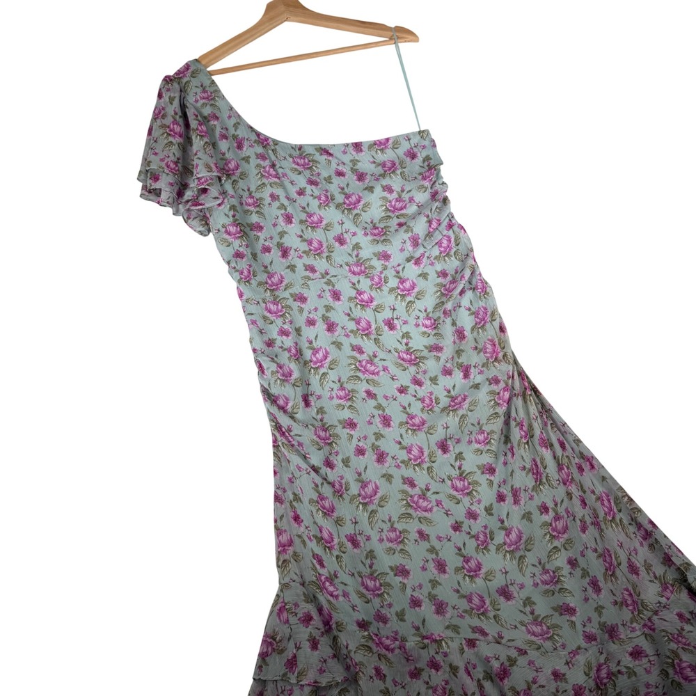 ASTR‎ The Label Blue Lavender Floral One Shoulder Ruffle Midi Dress ADR100650 L
